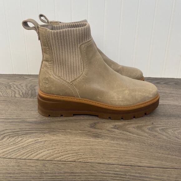 Timberland Boots Women's 8 Taupe Cervinia Valley Chelsea Ankle Leather - Picture 2 of 7